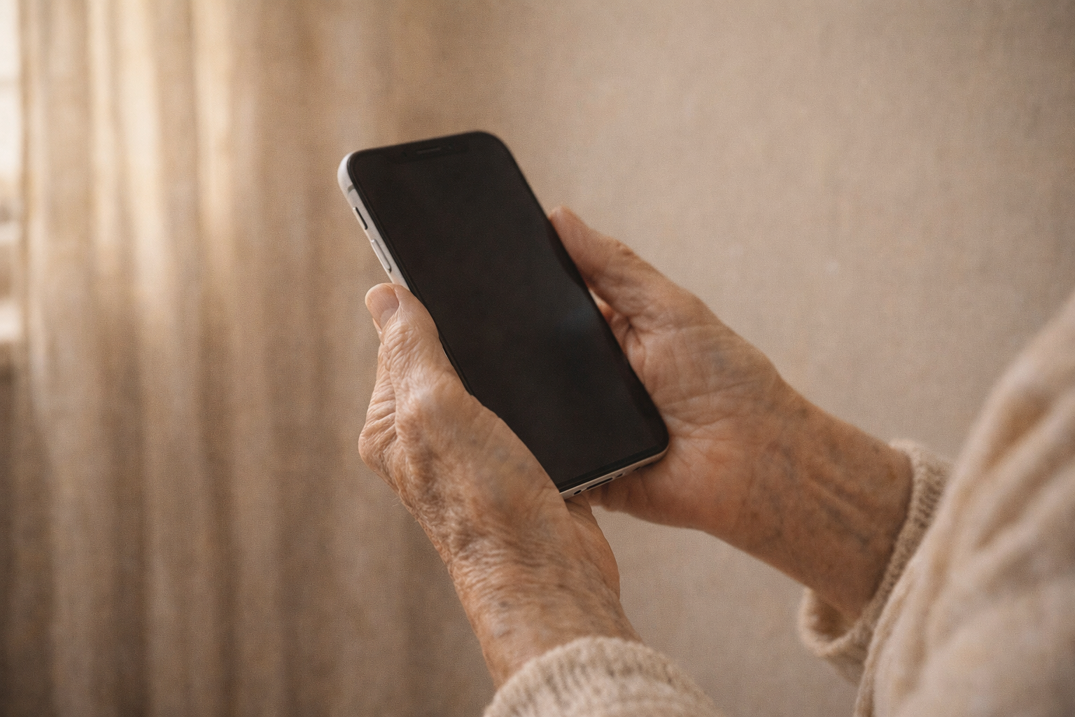 Older adult holding a smartphone
